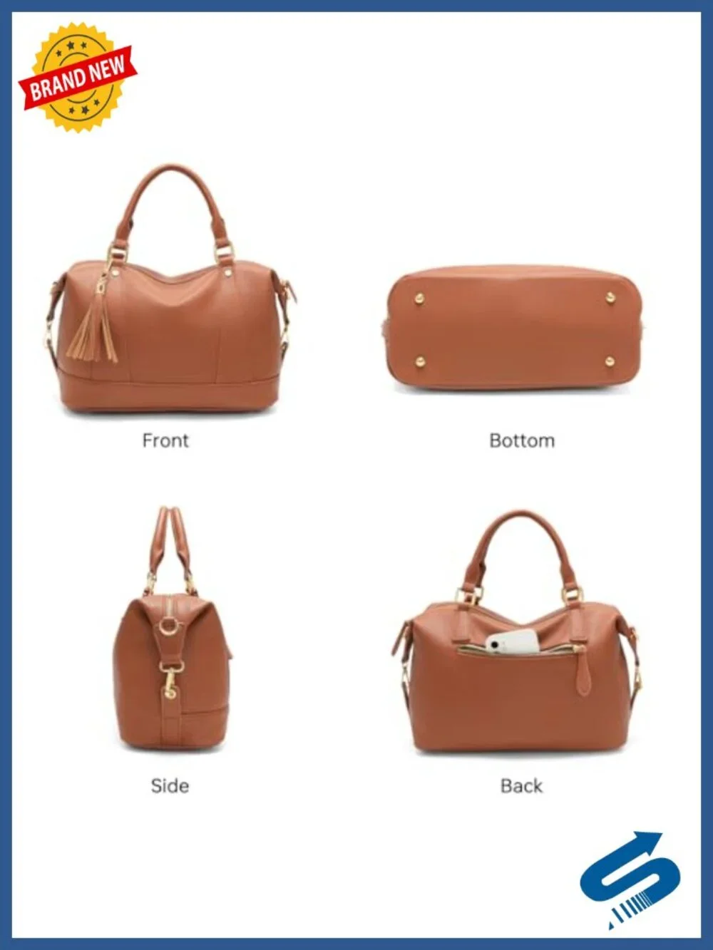 Vegan Leather Satchel Tote Purse with Crossbody Strap